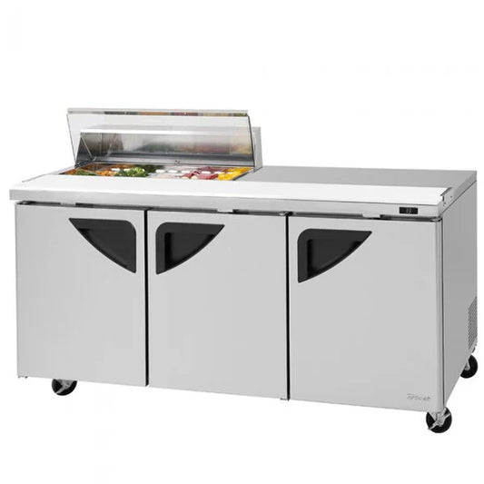 Turbo Air Super Deluxe TST-72SD-10S-N-CL 72" 3 Door Refrigerated Sandwich Prep Table with Clear Lid