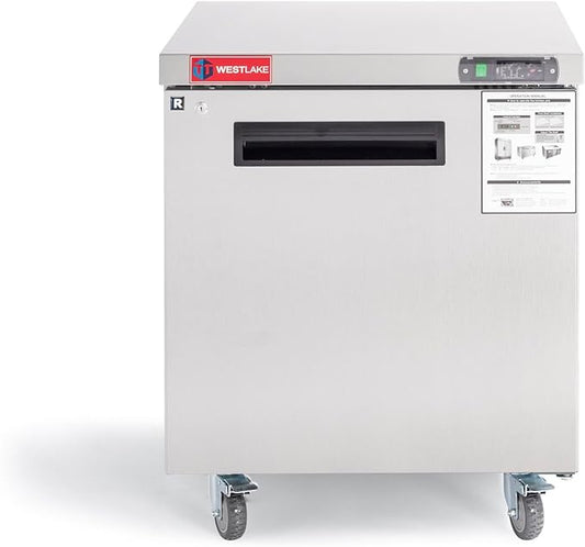 WESTLAKE WKTR-27B 28" W Commercial Refrigerator Worktop Undercounter Refrigerator 6.3 Cu.ft Single Door Stainless Steel Counter Fan Cooling Refrigerator Food Prep Station for Restaurant, Bar  Equipment