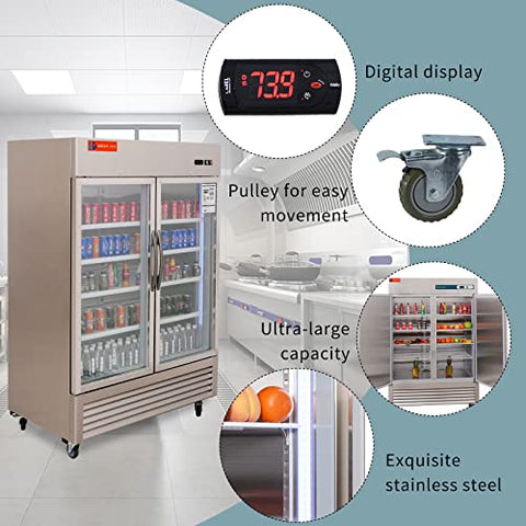 Commercial Refrigerator 2 Glass Door, WESTLAKE 54" W Merchandiser Reach-in Cooler Upright Fridge 49 Cu.ft for Restaurant, Bar, Shop, Retail Commercial Refrigerator 2 Glass Door, WESTLAKE 54" W Merchandiser Reach-in Cooler Upright Fridge 49 Cu.ft for Restaurant, Bar, Shop, Retail