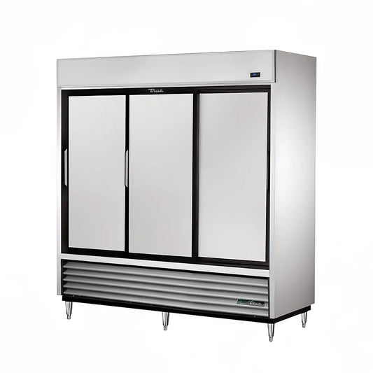 True TSD-69 78 1/10" Three Section Reach In Refrigerator, (3) Sliding Solid Doors, 115v