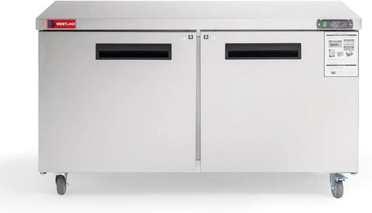 WESTLAKE  WKTR-60B 60" W Commercial Refrigerator Worktop Undercounter Refrigerator 14.8 Cu.ft Double Door Stainless Steel Counter Fan Cooling Refrigerator Food Prep Station for Restaurant, Bar Equipment