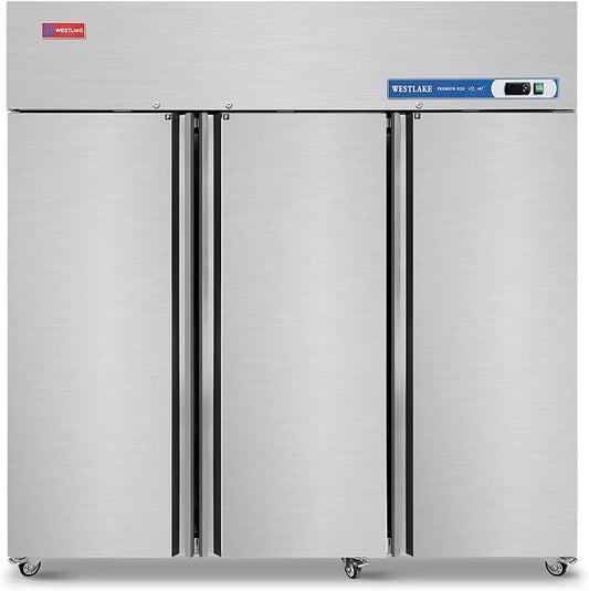 WESTLAKE WK-72F Commercial Freezer 72"W 3 Door 3 Section Stainless Steel Reach-in Fan Cooling 54 Cu.ft Freezer for Restaurant, Bar, Shop, etc