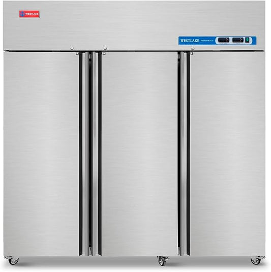 WESTLAKE WK-72RF Commercial Refrigerator and Freezer Combo 72" W 3 door 3 Section Stainless Steel Reach in Solid door Fan Cooling 54 Cu.ft Refrigerator and Freezer Combo for Restuarant, Bar, Shop, etc