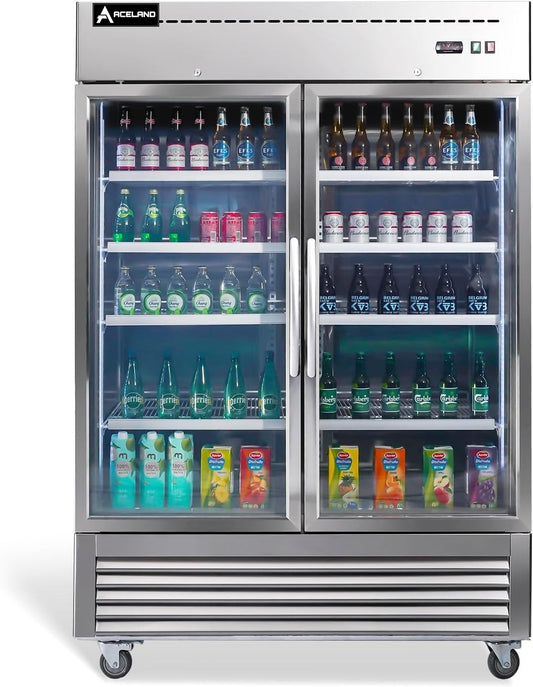 ⚡Flash Sale⚡Aceland AR-49BG Reach In Double Glass Door Refrigerator-49 Cubic Feet