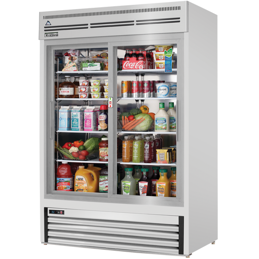 Everest EMGR48-SS 53" Stainless Steel Two Section Sliding Glass Door Bottom Mounted Merchandisers Refrigerator, 48 Cu. Ft.
