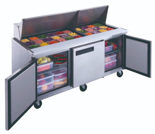 Dukers DSP72-30M-S3 3-Door Commercial Food Prep Table Refrigerator_Mega Top