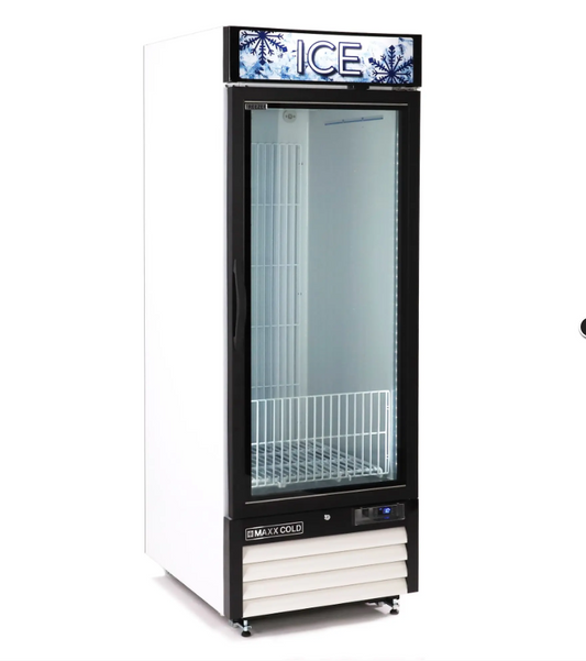 MXM1-23FHC-ICE Maxx Cold Single Glass Door Ice Merchandiser Freezer, 23 cu. ft. Storage Capacity, in White