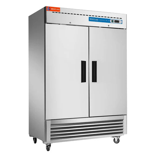 WESTLAKE WKF-49B Commercial Freezer 54"W 2 Door 2 Section Stainless Steel Reach-in Solid Door Upright Fan Cooling 49 Cu.ft Freezer for Restaurant, Bar, Shop, etc
