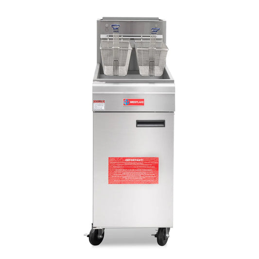 Commercial Deep Fryer, WESTLAKE GF120 43-50 lb. Stainless Steel Commercial Gas Floor Fryer with Casters - 120,000 BTU
