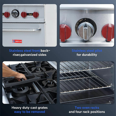 RGR24 Commercial Gas Range & Stove, WESTLAKE 4 Burner 24" Commercial Gas Range with Standard Oven - 151,000 BTU RGR24 Commercial Gas Range & Stove, WESTLAKE 4 Burner 24" Commercial Gas Range with Standard Oven - 151,000 BTU
