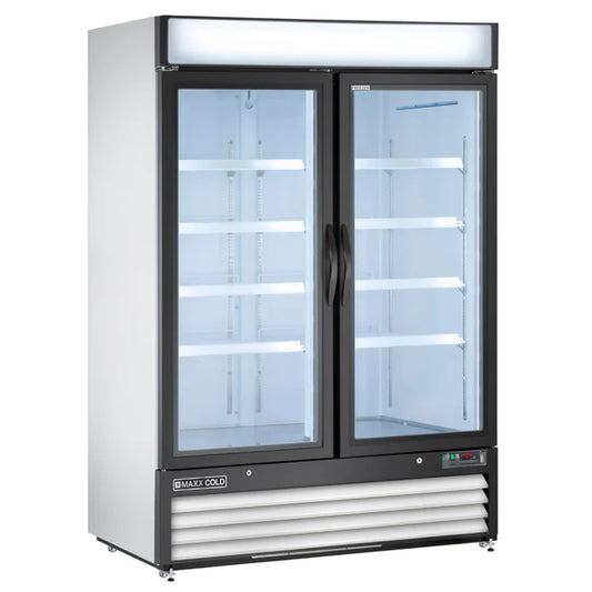 Maxx Cold MXM2-48FHC 54" Two Section Glass Doors Freezer Merchandiser in White, 48 cu.ft.
