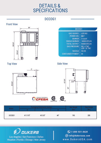 Dukers DCCOG1 Single Deck Convection Oven (Not Bakery Depth) Dukers DCCOG1 Single Deck Convection Oven (Not Bakery Depth)