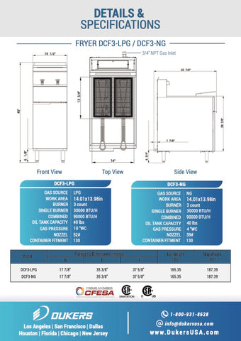 Dukers DCF3-NG Natural Gas 40lb Fryer with 3 Tube Burners Dukers DCF3-NG Natural Gas 40lb Fryer with 3 Tube Burners
