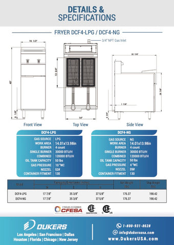 Dukers DCF4-LPG Liquid Propane Gas 50lb Fryer with 4 Tube Burners Dukers DCF4-LPG Liquid Propane Gas 50lb Fryer with 4 Tube Burners