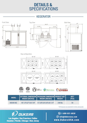 Dukers DKB48-M2 Dual Tap Kegerator Dukers DKB48-M2 Dual Tap Kegerator