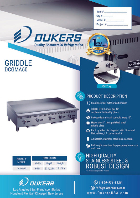 Dukers DCGM60A 60 in. W Griddle with 5 Burners