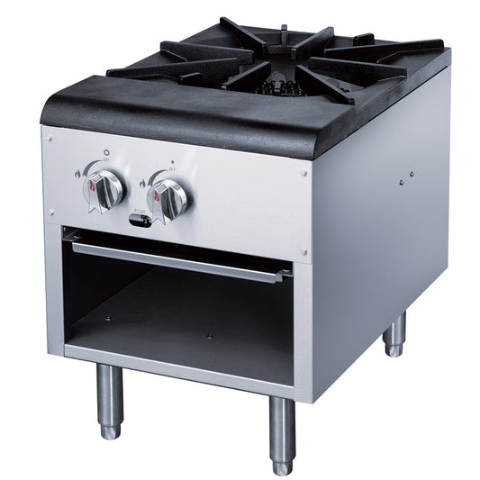 Dukers DCSPB1 18" Gas Stock Pot Range w/ (1) Three Ring Burner, Low Height, Manual Controls, 80.000 BTU
