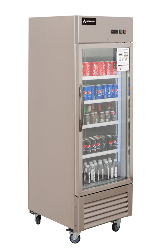 Aceland AR-23BG Reach In Single Glass Door Refrigerator-23 Cubic Feet