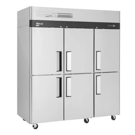 Turbo Air M3R72-6-N 77" Three Section Reach-In Refrigerator w/ 6 Half Solid Doors, Top Mount, Aluminum Interior, 66 cu. ft.