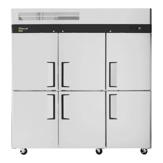 Turbo Air M3R72-6-N 77" Three Section Reach-In Refrigerator w/ 6 Half Solid Doors, Top Mount, Aluminum Interior, 66 cu. ft.