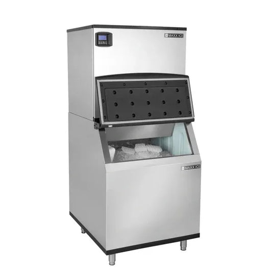 Maxx Ice Intelligent Series Modular Ice Machine, 30"W, 1000 lbs, and Storage Bin, 30"W, 580 lbs, in Stainless Steel (MIM1000N-B580)