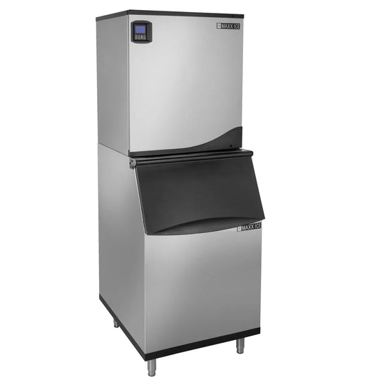 Maxx Ice Intelligent Series Modular Ice Machine, 30"W, 1000 lbs, Half Dice Ice Cubes, and Storage Bin, 30"W, 580 lbs, in Stainless Steel (MIM1000NH-B580)