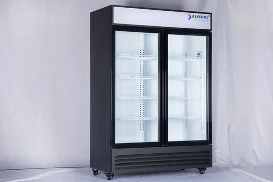 ALK GDR51(H) 54 inch Two Section Swing Glass Door Merchandiser Refrigerator NO WHEELS (WHEELS ARE NOT PRE-INSTALLED)