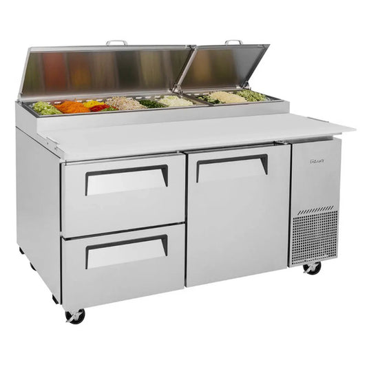 Turbo Air TPR-67SD-D2-N 67" Refrigerated Pizza Prep Table w/ 1 Door & 2 Drawers, 20 cu. ft.