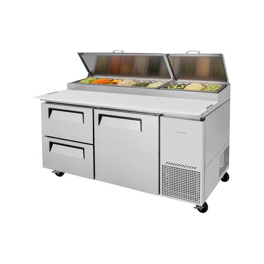 Turbo Air TPR-67SD-D2-N 67" Refrigerated Pizza Prep Table w/ 1 Door & 2 Drawers, 20 cu. ft.