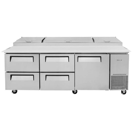 Turbo Air TPR-93SD-D4-N 93" Refrigerated Pizza Prep Table w/ 1 Door & 4 Drawers, 12 Pans