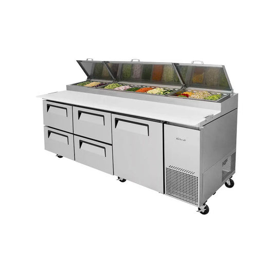 Turbo Air TPR-93SD-D4-N 93" Refrigerated Pizza Prep Table w/ 1 Door & 4 Drawers, 12 Pans