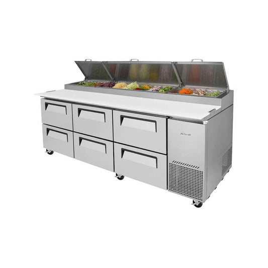 Turbo Air TPR-93SD-D6-N 93" Refrigerated Pizza Prep Table w/ 6 Drawers, 12 Condiment Pans