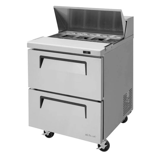 Turbo Air TST-28SD-D2-N 27" One Section Sandwich / Salad Prep Table w/ 2 Drawers, 8 Pans