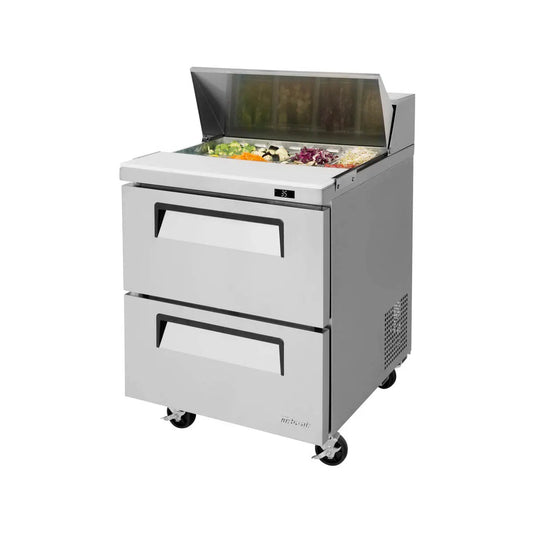 Turbo Air TST-28SD-D2-N 27" One Section Sandwich / Salad Prep Table w/ 2 Drawers, 8 Pans