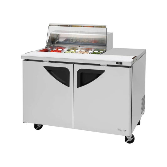 Turbo Air TST-48SD-N-CL 2 48" Two Section Sandwich / Salad Prep Table w/ 2 Doors, 12 Pans