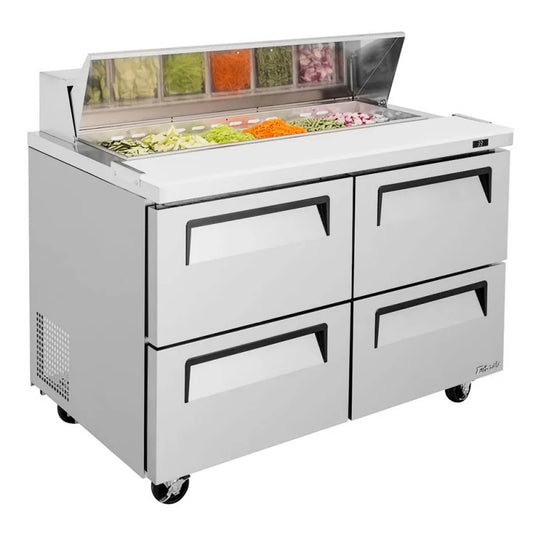 Turbo Air TST-48SD-D4-N 48" Two Section Sandwich / Salad Prep Table w/ 4 Drawers, 12 Pans