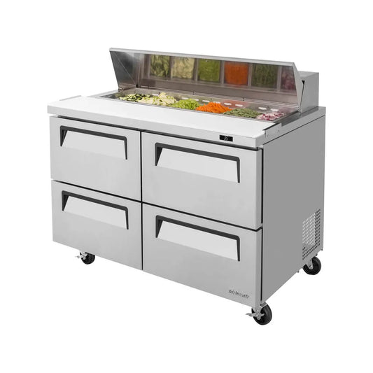 Turbo Air TST-48SD-D4-N 48" Two Section Sandwich / Salad Prep Table w/ 4 Drawers, 12 Pans