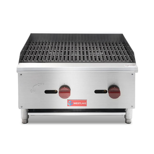 Commercial Charbroiler, WESTLAKE ECB-24S 24" Gas Countertop Radiant Charbroiler 2 Burner Char Broiler- 60,000 BTU