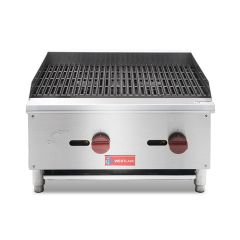 Commercial Charbroiler, WESTLAKE ECB-24S 24" Gas Countertop Radiant Charbroiler 2 Burner Char Broiler- 60,000 BTU Commercial Charbroiler, WESTLAKE ECB-24S 24" Gas Countertop Radiant Charbroiler 2 Burner Char Broiler- 60,000 BTU