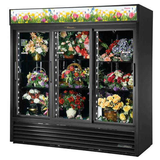 True GDM-69FC-HC-LD 78" Three Section Sliding Glass Door Floral Merchandiser, 11