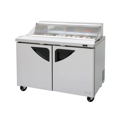 Turbo Air TST-48SD-N-CL 2 48" Two Section Sandwich / Salad Prep Table w/ 2 Doors, 12 Pans
