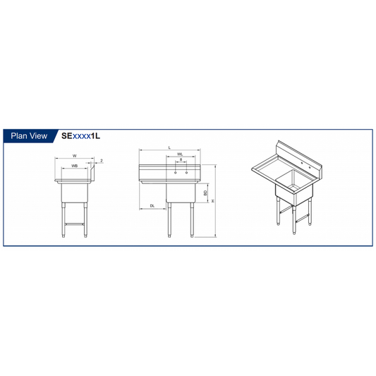 GSW SH24241L 1 Compartment Sink - Left Drain Board