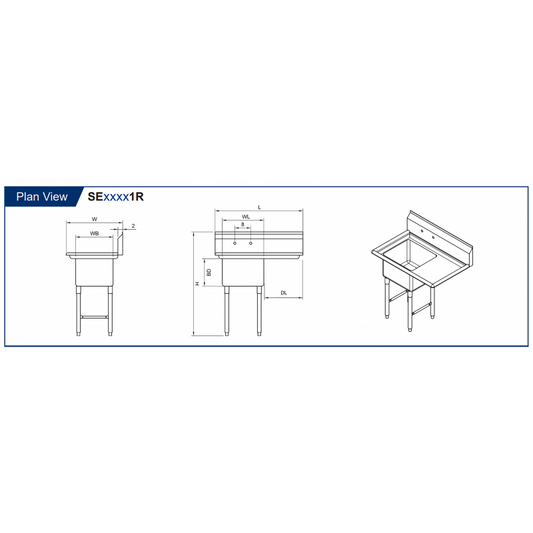 GSW SE18181R 1 Compartment Sink - Right Drain Board