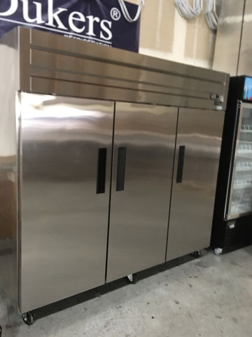 Dukers D83AF Commercial 3-Door Top Mount Freezer in Stainless Steel