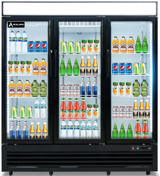 Aceland AKR-72BG Commercial Refrigerator 3 Glass Door,  72" W Merchandiser Reach-in Cooler Upright Fridge 54 Cu.ft for Restaurant, Bar, Shop, Retail