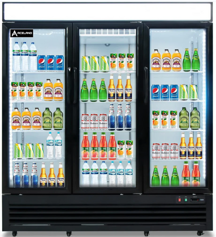 Aceland AKR-72BG Commercial Refrigerator 3 Glass Door,  72" W Merchandiser Reach-in Cooler Upright Fridge 54 Cu.ft for Restaurant, Bar, Shop, Retail