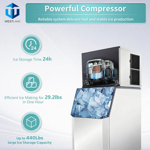 SK-729 Westlake 700 lb. Air Cooled Cube Ice Maker with Bin 440 lb.
