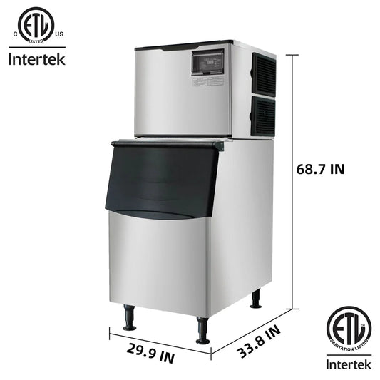 WESTLAKE SK-529 Commercial 500 lb. Air Cooled Cube Ice Maker Machine with 440 lb. Insulated Bin — ETL & Energy Star Certified