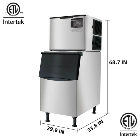 WESTLAKE SK-529 Commercial 500 lb. Air Cooled Cube Ice Maker Machine with 440 lb. Insulated Bin — ETL & Energy Star Certified