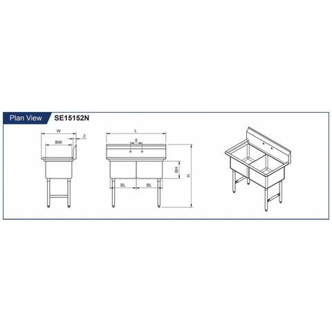 GSW SE18182N 2 Compartment Sink - No Drain Board